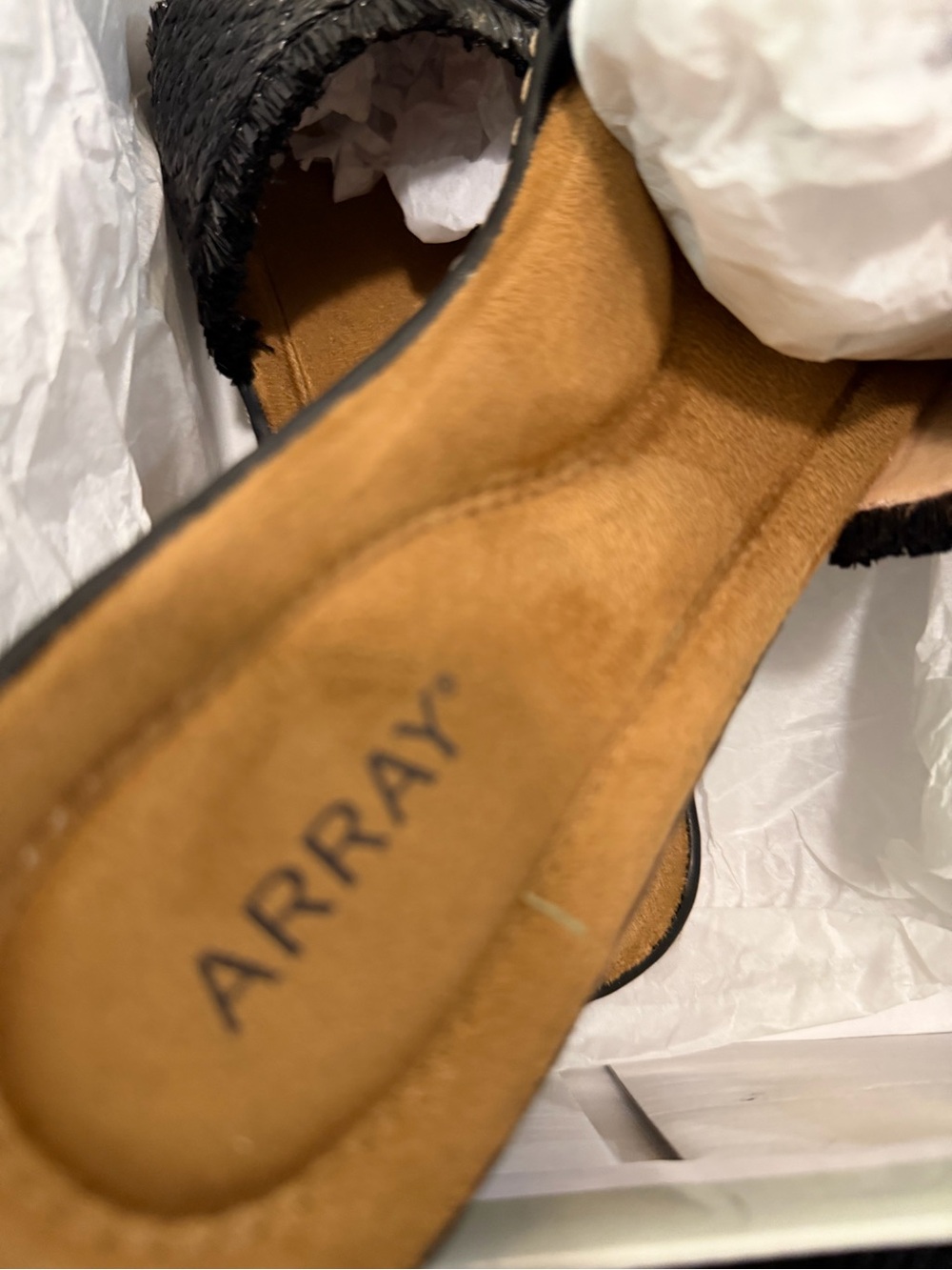 Array Black Woven Slide Sandals with Tan Footbed